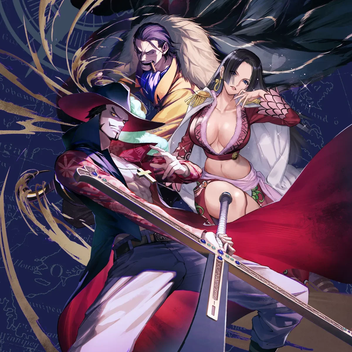 Illustration One Piece Mihawk & Hancock · OP-14
