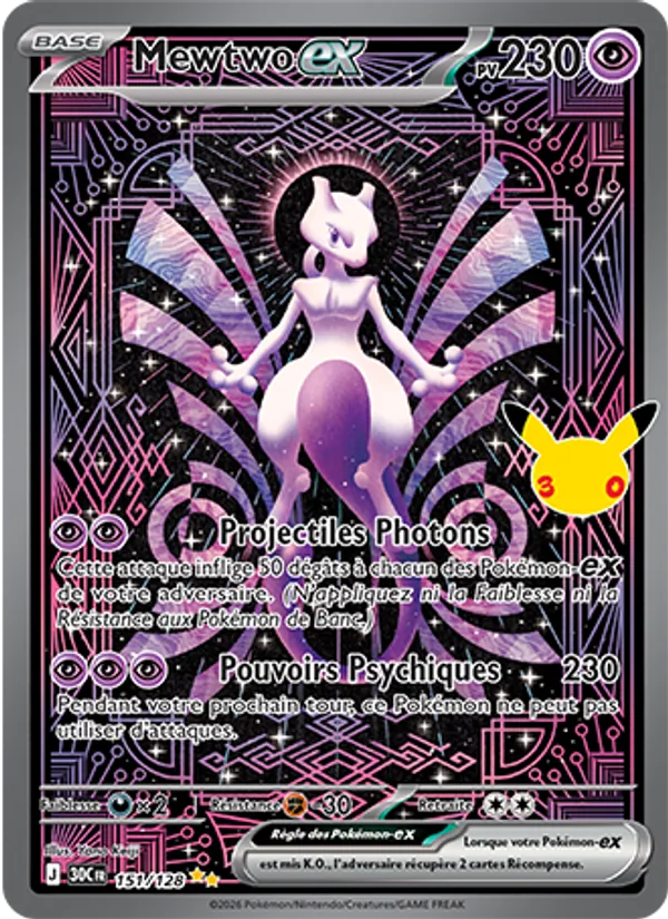 Carte Mewtwo-ex 30e Anniversaire 151/161